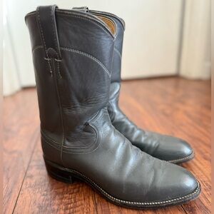 Vintage Justin Boots Roper Dark Grey Leather Western Cowboy Boots | 7.5 M / 9 W